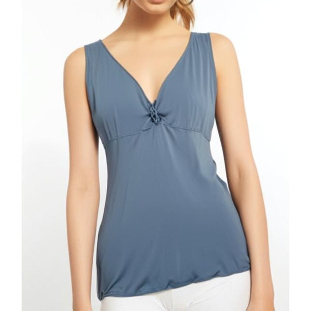 Studio‎ M Women's Ruffle Details V-Neck Casual Sleeveless Top Blue Size Small